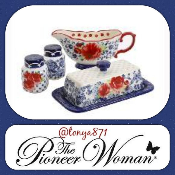 🦋 New Pioneer Woman Frontier Rose Butter Dish w/Lid, Gravy Boat - Picture 3 of 6